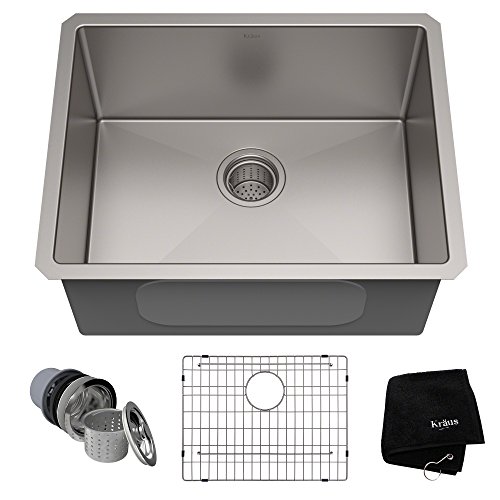 Kraus 标准 PRO 23 英寸 16 号台下式单碗不锈钢厨房水槽，KHU101-23