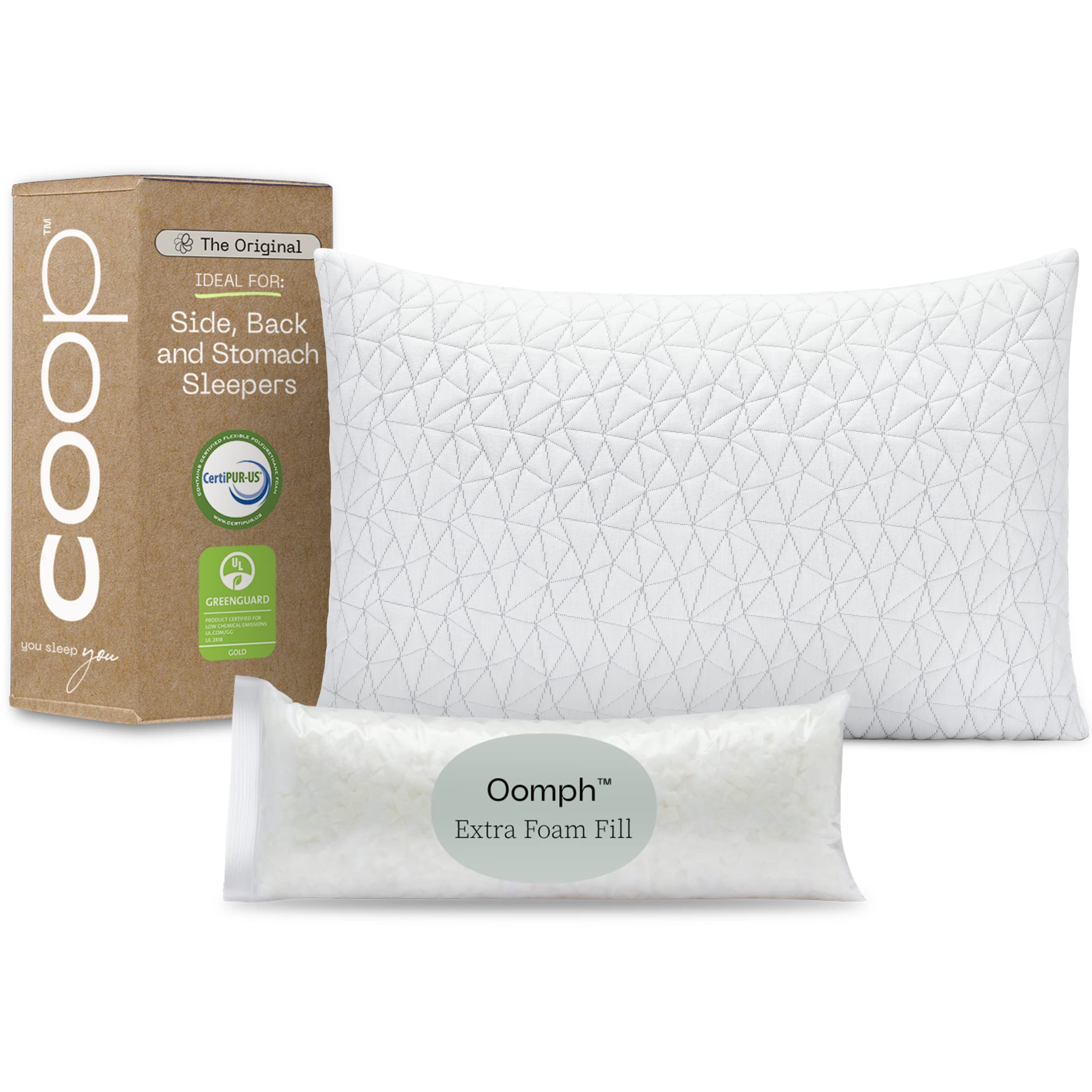 Coop Home Goods 原装阁楼床睡眠枕头 - 可调节十字切记忆海绵枕头 - 中等硬度的背枕、胃枕和侧睡枕