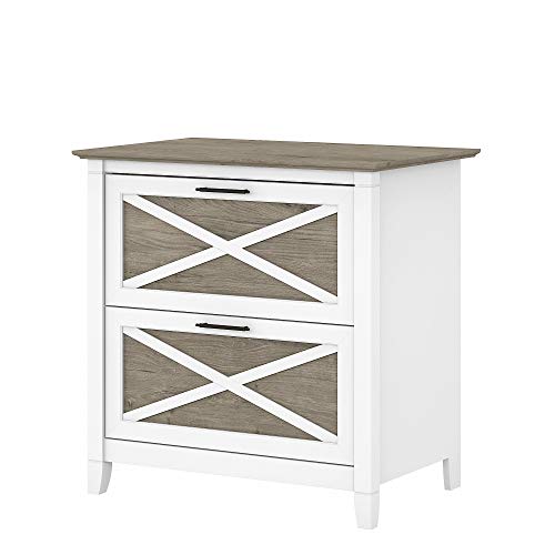 Bush Furniture 2抽屉侧文件柜，纯白色和搭叠灰色