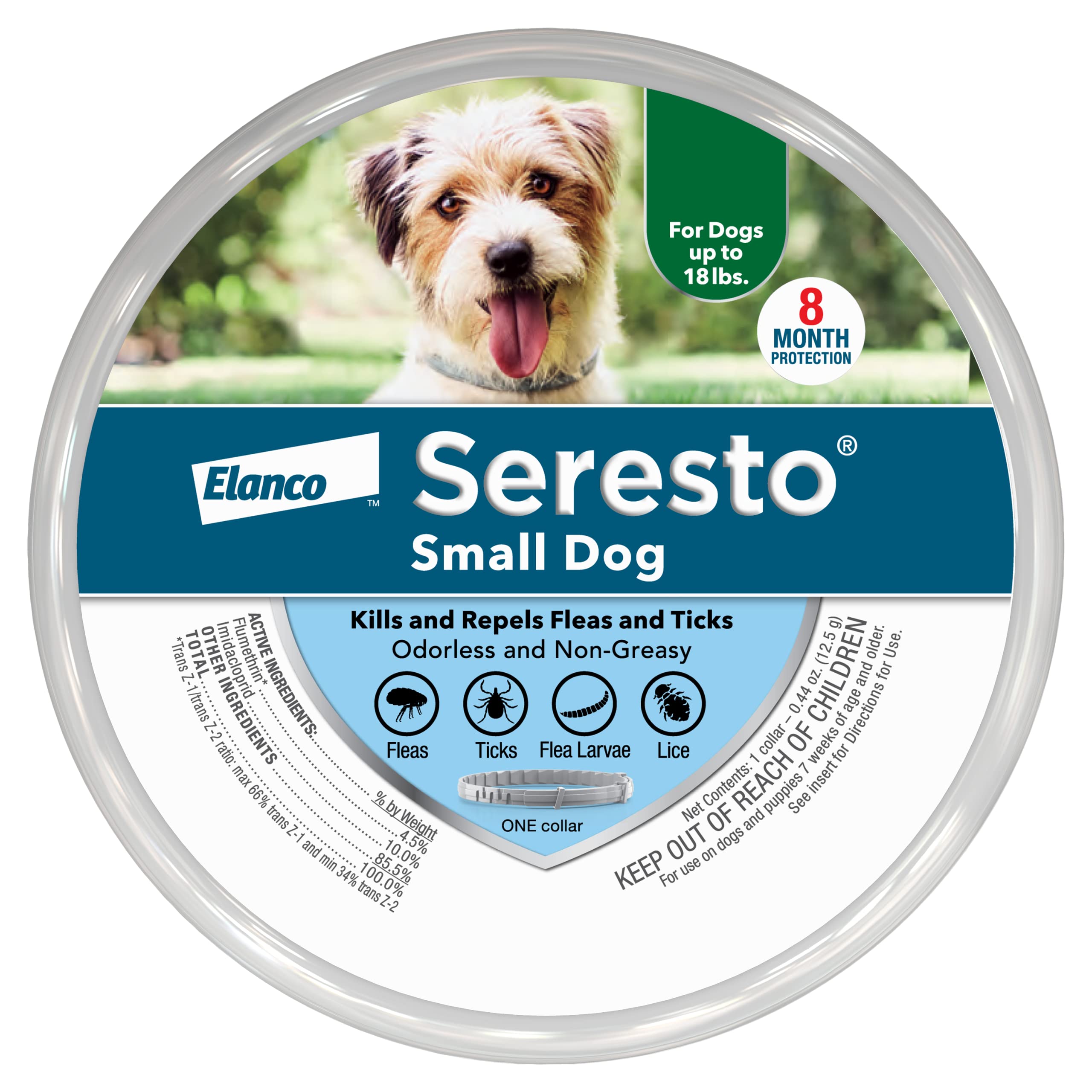 Seresto 狗用除蚤防蜱项圈，8 个月小型犬用除蚤防蜱项圈（18 磅以下）