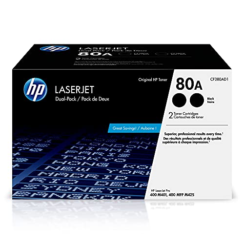 HP 80A | CF280AD1 | 2 个碳粉盒 |黑色|适用于 LaserJet Pro 400 打印机 M401 系列、M425dn