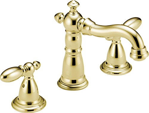 Delta Faucet 维多利亚时代的3孔浴室通用水龙头，黄铜浴室水龙头，金刚石密封技术，金属排水装置，抛光黄铜3555-PBMPU-DST