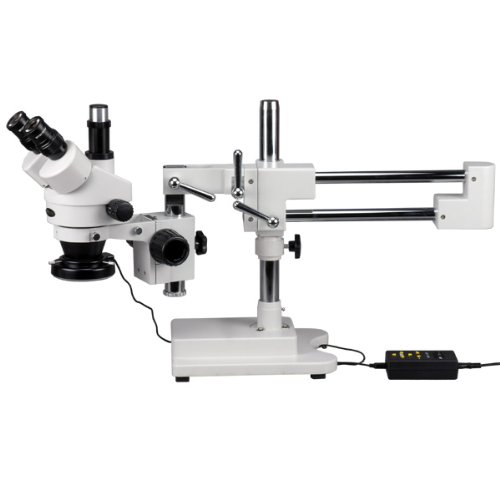  United Scope LLC. AmScope SM-4TZ-144A 专业三目立体变焦显微镜，WH10x 目镜，3.5X-90X 放大倍率，0.7X-4.5X 变焦物镜，四区 LED 环形灯，双臂支架，110V-240V，包括 0.5X...