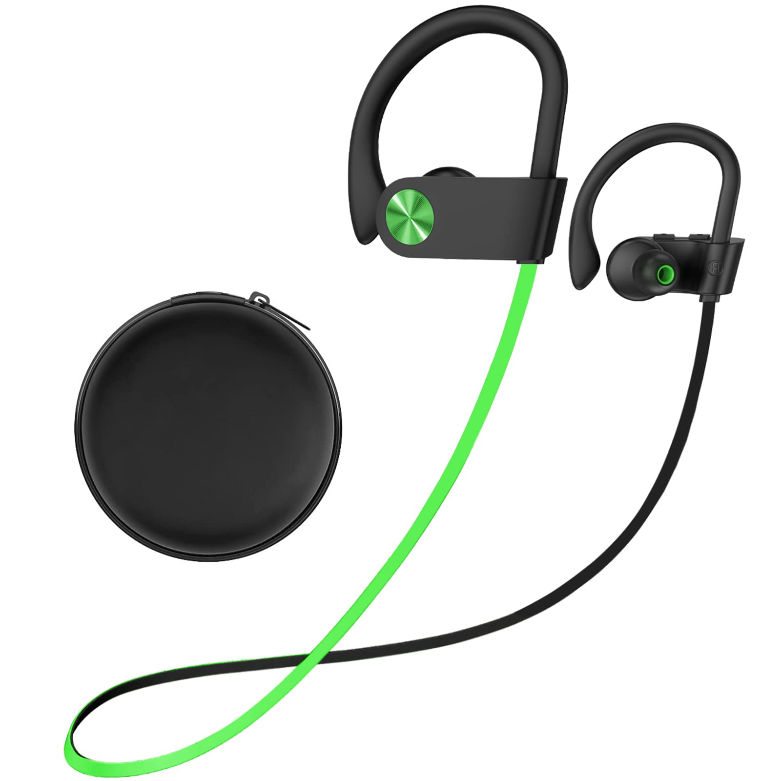 Stiive 蓝牙耳机，无线运动耳塞 IPX7 防水，带麦克风，立体声防汗入耳式耳机，适合健身房跑步锻炼的降噪耳机，播放时间 15 小时 - GreenBlack