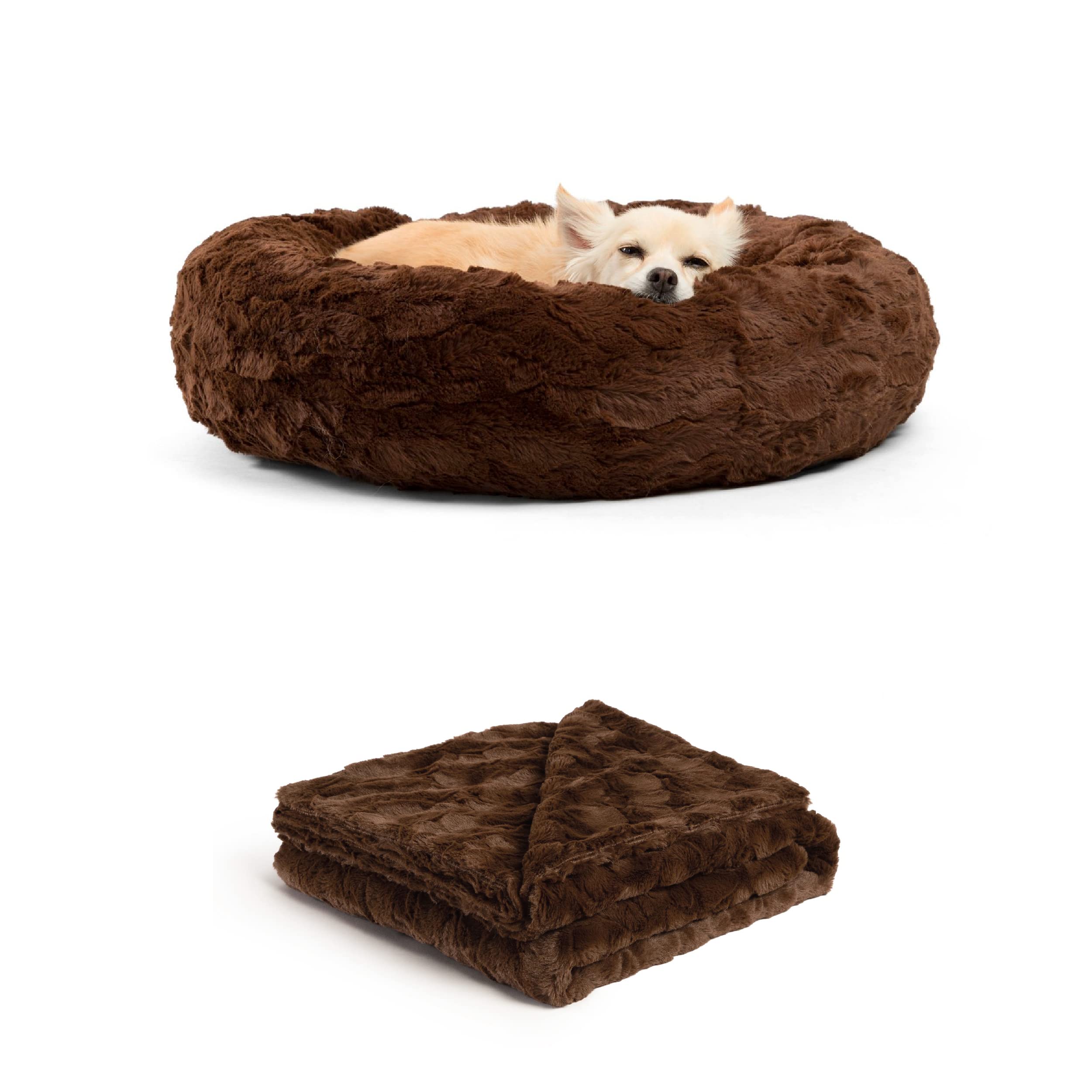 Best Friends by Sheri 原创安宁甜甜圈猫狗床，采用粗毛和奢华毛皮制成，可机洗，高枕，多种尺寸 S-XXL