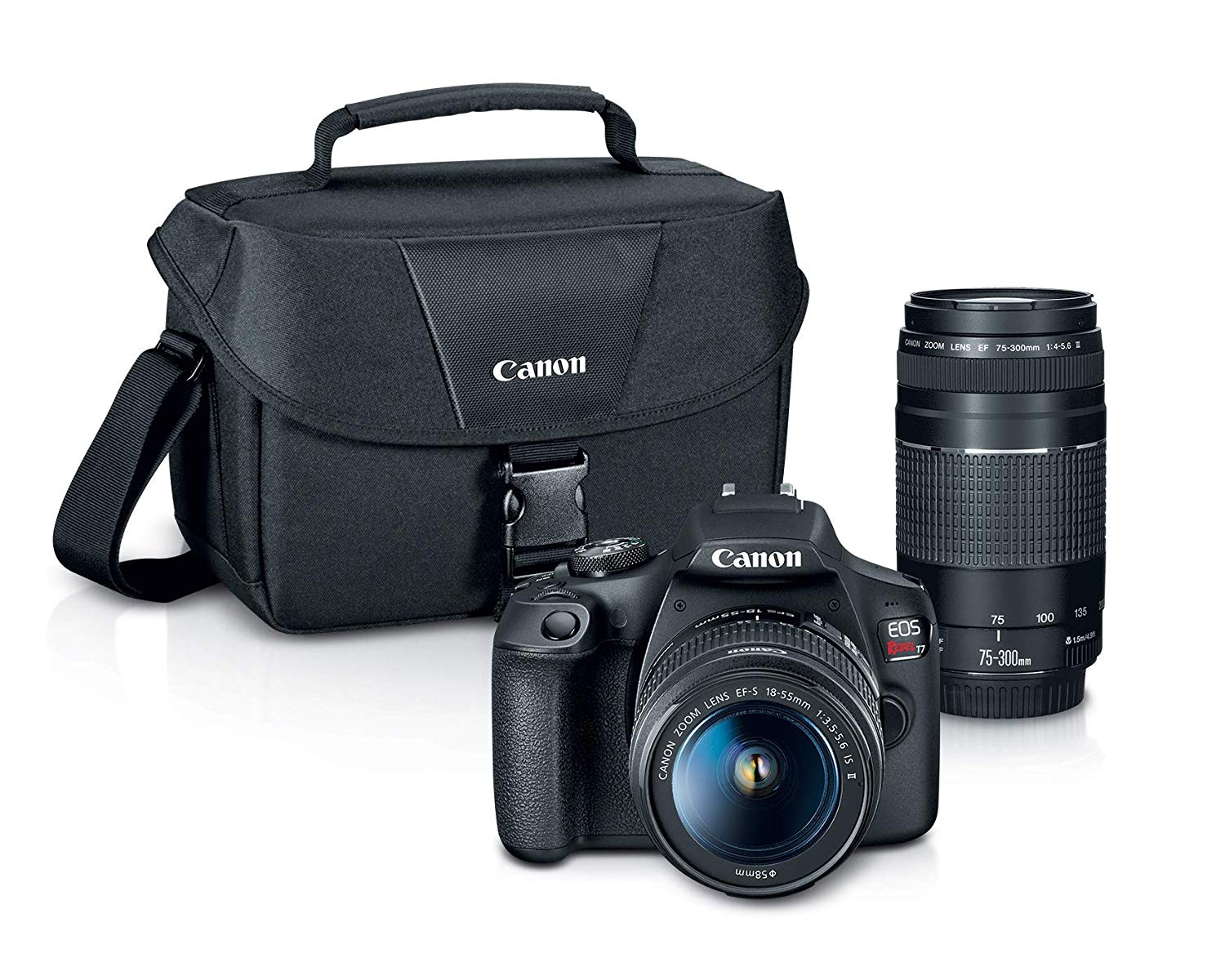 Canon USA 佳能EOS Rebel T7 24.1MP单反相机，配备EF-S 18-55mm f / 3.5-5.6 IS II镜头和EF 75-300mm f / 4-5.6 III镜头