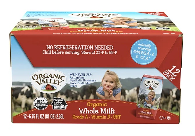 Organic Valley 全脂牛奶-12包，6.75盎司盎司纸箱